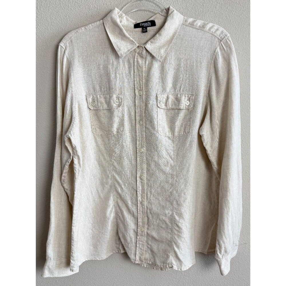 Saks Fifth Avenue Threads 100% Linen Neutral Button Down Women's XL Staple